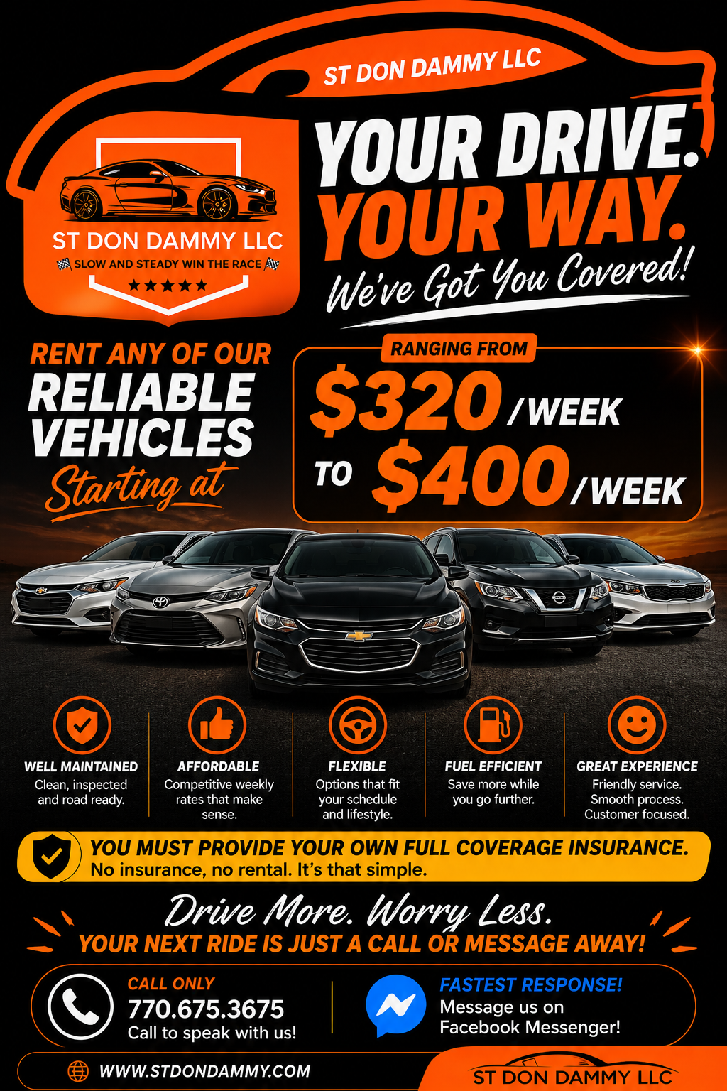 St. Don Dammy LLC rental fleet — $320 to $400 per week