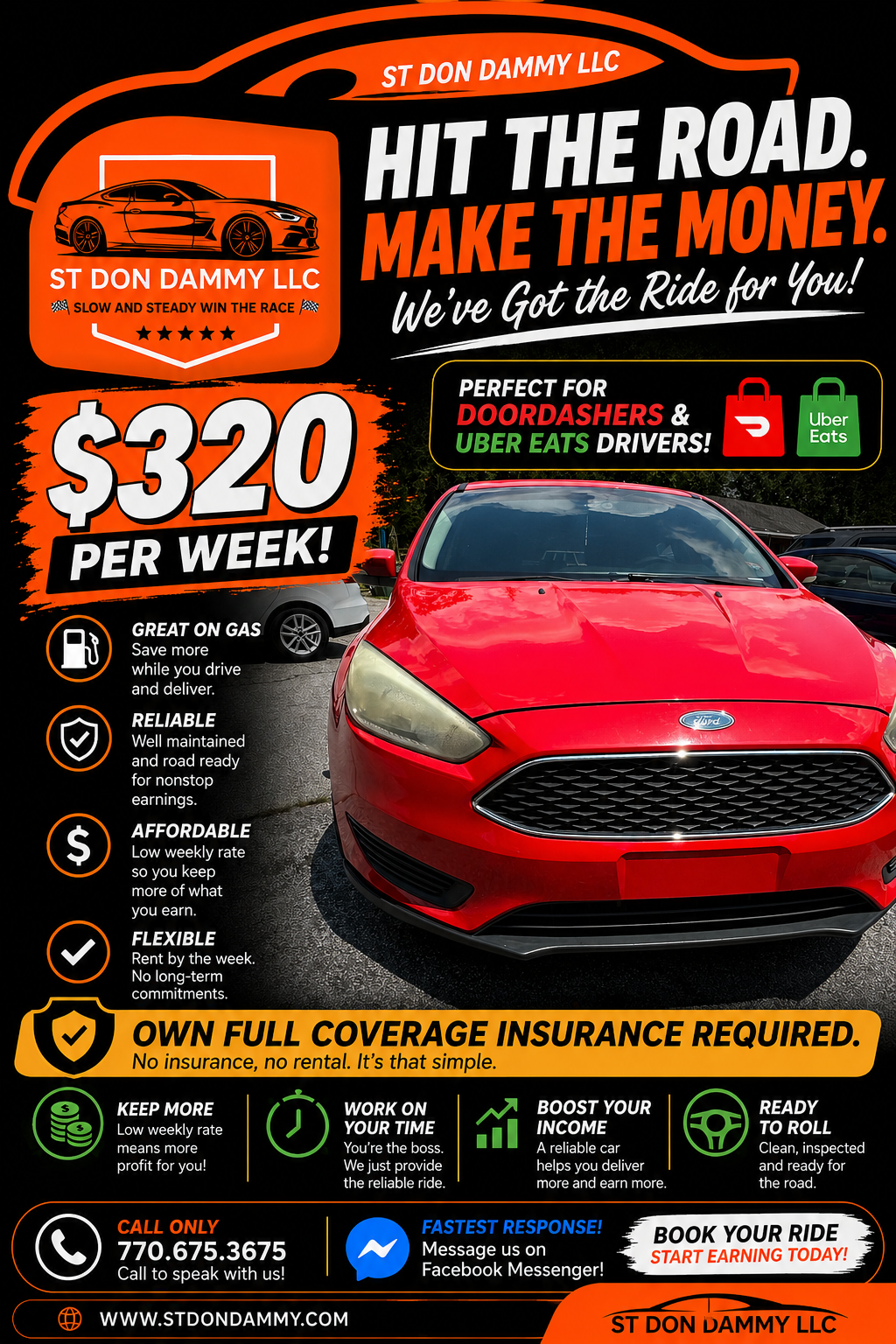 Hit the Road. Make the Money. — Red Ford Focus rental $320/week